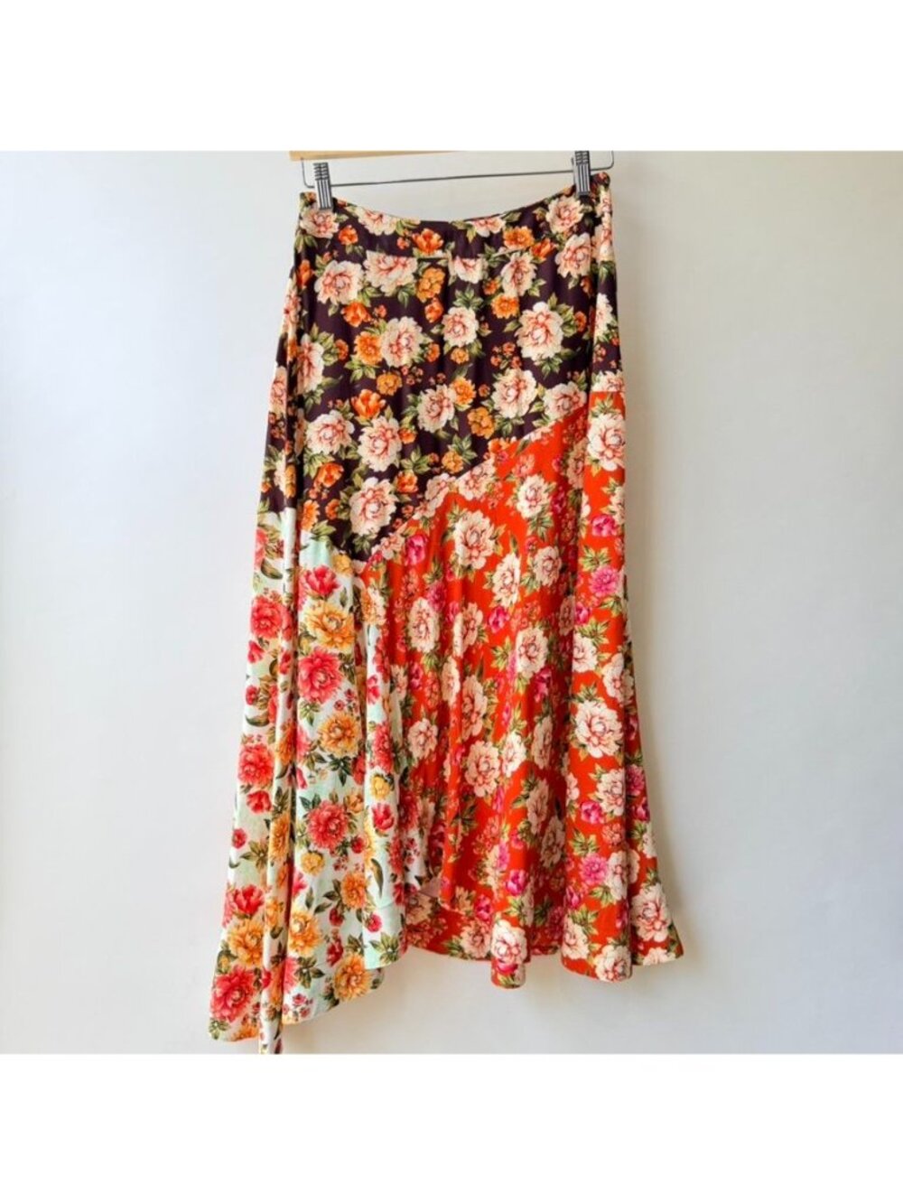 Farm Rio Patchwork Floral Asymmetrical Midi Skirt Women's Size S - Picture 2 of 13